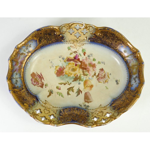 149 - Carlton Blush ware reticulated fruit bowl with  floral decoration, by Wiltshaw & Robinson, c1900, di... 