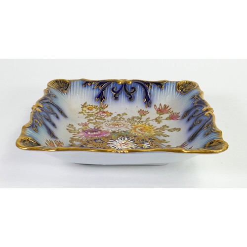 150 - Carlton Blush ware square shallow bowl with  floral decoration, by Wiltshaw & Robinson, c1900, diame... 