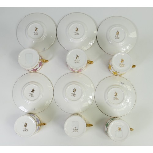 1701 - De Lamerie set of six Harlequin checker patterned cups & saucers, specially made high end quality it... 