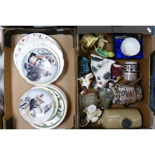 42 - A mixed collection of items to include Decorative wall plates, Staffordshire Dogs, Boxed Aynsley pic... 