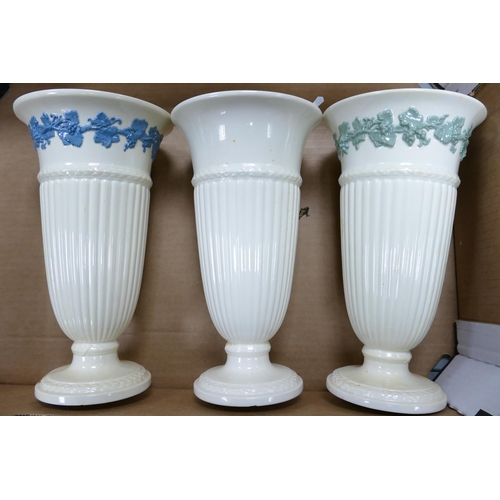 55 - Wedgwood Queensware large fluted vases, height 28cm(3)