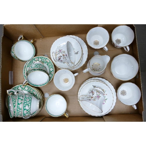 7 - A mixed collection of items to include Crown Stafforshire Ellesmere pattern cups & saucers together ... 