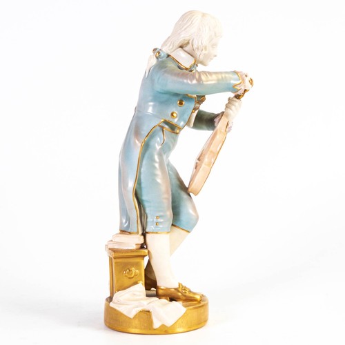 1942 - Royal Worcester figure of a violinist, designed by Thomas Brock, shape number 1487, circa 1890, cons... 