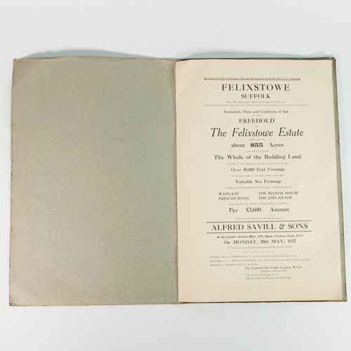 1986 - The Felixstowe Estate Suffolk Auction catalogue for dispersal sale in 1932 by Alfred Savill.  First ... 