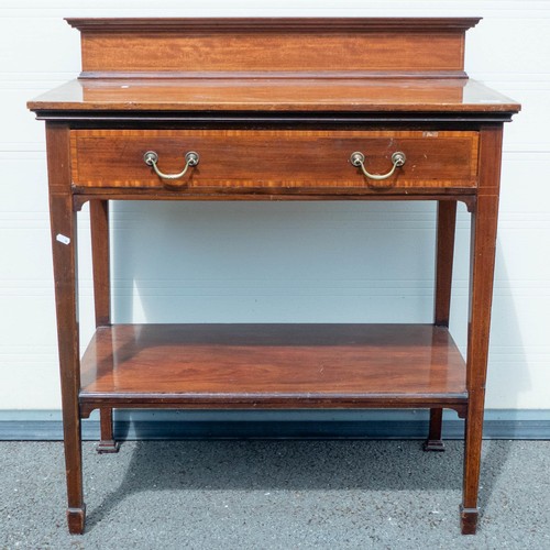 2028 - Edwardian Mahogany inlaid single drawer side table, width 91cm, depth 53cm & height 105cm