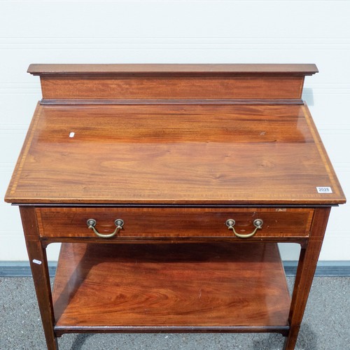 2028 - Edwardian Mahogany inlaid single drawer side table, width 91cm, depth 53cm & height 105cm