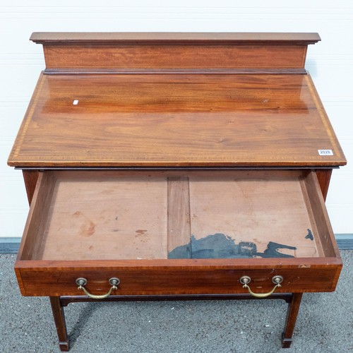 2028 - Edwardian Mahogany inlaid single drawer side table, width 91cm, depth 53cm & height 105cm