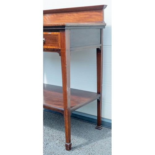 2028 - Edwardian Mahogany inlaid single drawer side table, width 91cm, depth 53cm & height 105cm