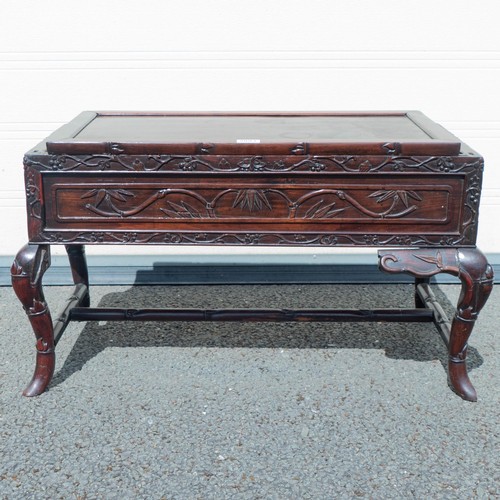 2093 - Finely carved Japanese Meiji period table, losses to carved table edge.