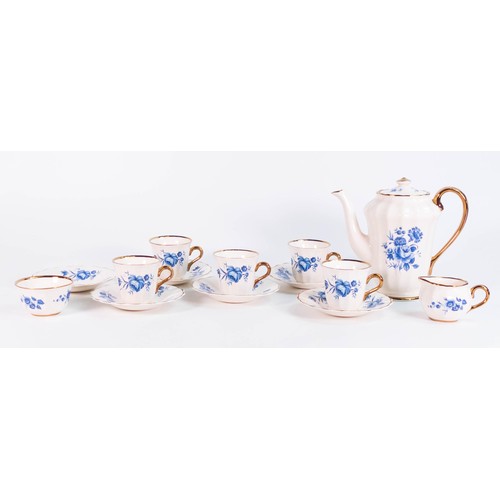 462 - Wade blue & white floral coffee set to include - 5 cups, 6 saucers, milk, cream etc. (14)