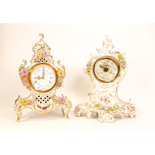 211 - Two 20th century Dresden porcelain mantle clocks to include on Sitzendorf and one Sandizell example.... 