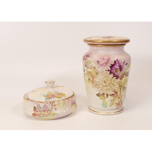 65 - Carlton blush ware Lidded Pots with  Floral decoration, by Wiltshaw & Robinson, C1900, height of tal... 