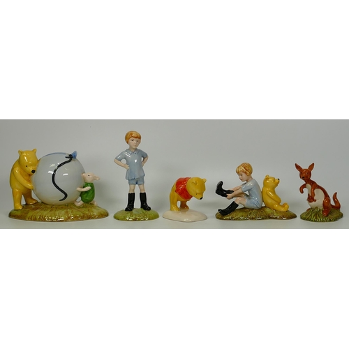 263 - Boxed Royal Doulton Winnie The Pooh figures Poohs Blue Balloon Wp16, Christopher Robin & Pooh Wp10, ... 