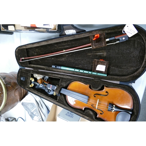 55 - Cased Student Violin with bow & accessories