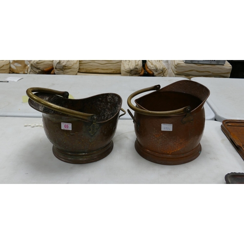 69 - Two Large Copper Coal Scuttles / buckets(2)