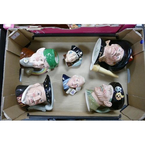 7 - A collection of Royal Doulton Character Jugs including large Monty, Henry VIII, Fireman (2nds), Lepr... 