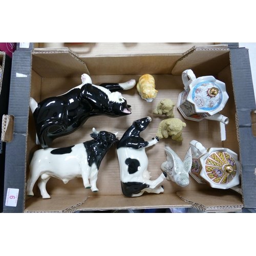 9 - A mixed collection of items to include Sadler collectable teapots, Large Playful Cat figure, ornamen... 