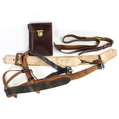 107 - A collection of leather Boys Brigade & similar leather belts & pouches.