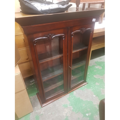 616 - Early 20th Century Mahogany effect glazed display cabinet top Key Present 87cm W