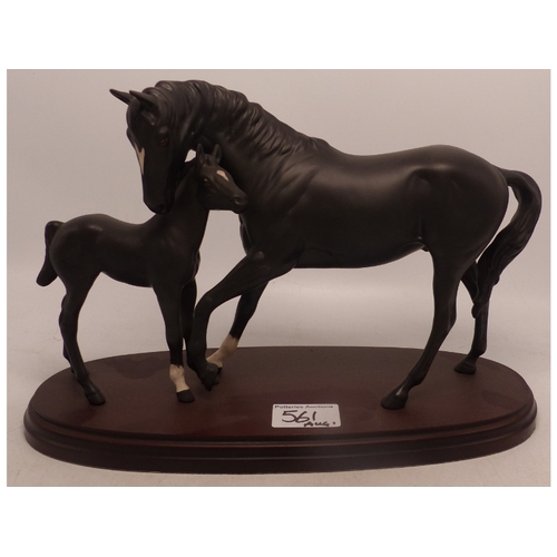 561 - Royal Doulton Black Beauty & Foal on Wooden Plinth (seconds)