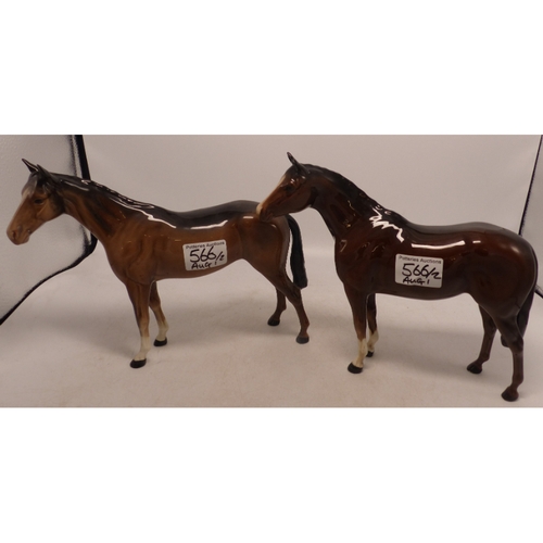 566 - A Beswick Brown Bois Roussel Horse (Colour Pale & Gloss) Together With a Brown Gloss Thoroughbred St... 