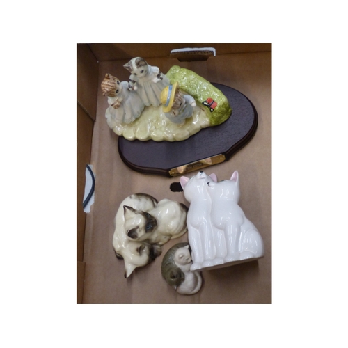 569 - A Mixed Collection Of Ceramic Items to Include Beswick 'Mittens, Tom Kitten and Moppet' on Wooden Pl... 