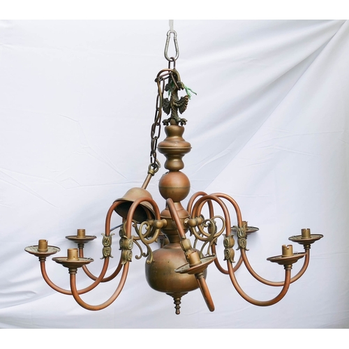 499A - Vintage Flemish Style Brass & Copper 8 branch chandelier, diameter 80cm