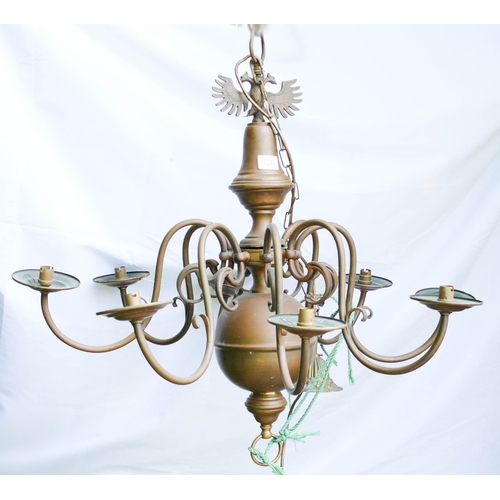 499B - Vintage Flemish Style Brass & Copper 8 branch chandelier, diameter 85cm