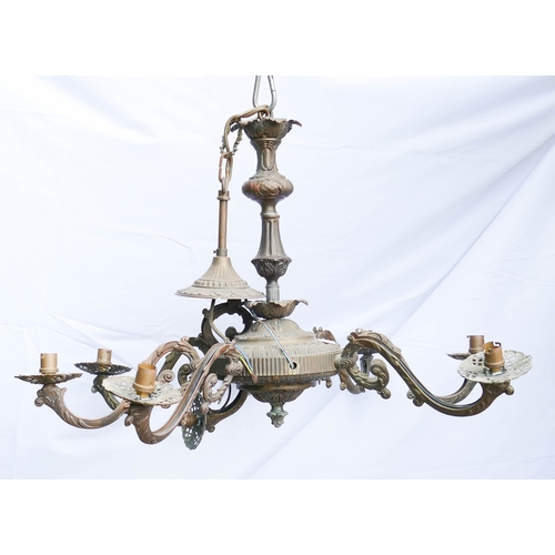 499D - Vintage Flemish Style Brass & Copper 7 branch chandelier, diameter 75cm