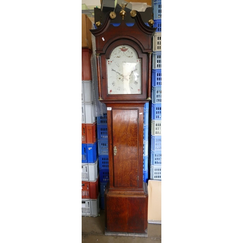 618 - 19th Century Grandfather Clock with Etruscan Arabesque decorated enamel face and Brass Eagle Finials... 