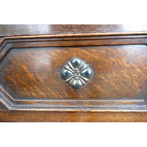 620 - Jacobean Revival Bureau Bookcase. Top with wood banded octagonal windows on barley twist legs and sh... 