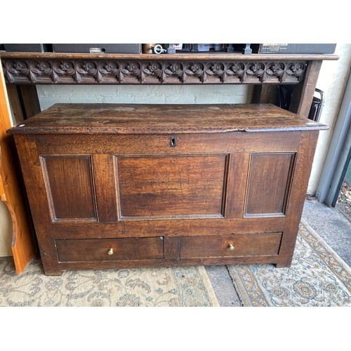 620A - Early 19th Century Dark Oak Mule Chest 69cm H x 120cm W x 54cm D