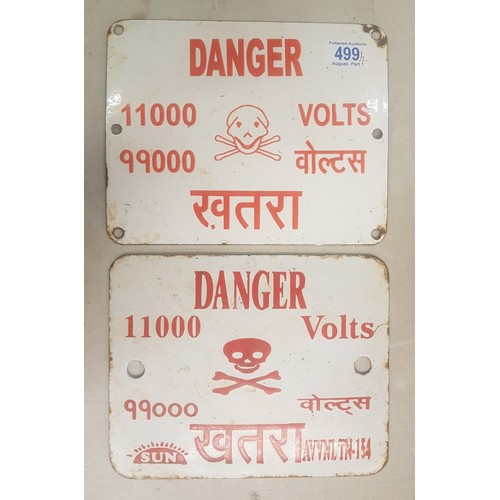 499 - Two Vintage Indian Enamel Electricity Signs