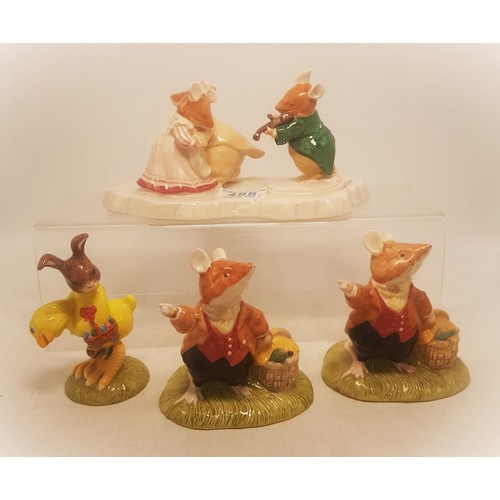 488 - Royal Doulton Brambley Hedge figures The Ice Ball DBH30, Lord Woodmouse DBH31(x2) together with Bunn... 