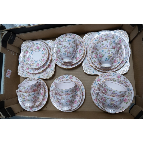 115 - A collection of pink floral Tuscan Tea Ware including trio's sandwich plates etc 35 pieces