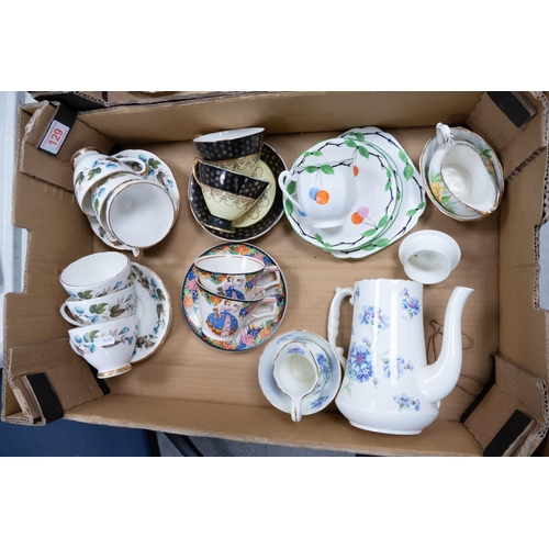 129 - A mixed collection of items to include Sutherland Floral decorated Cups & Saucers. Art Deco earthenw... 