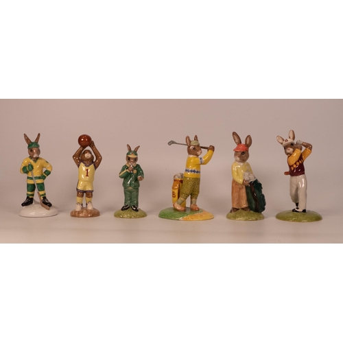 175 - Royal Doulton Boxed Bunnykins figures Ice Hockey Db282, Basket Ball Db262, Stopwatch Db253, Golfer D... 