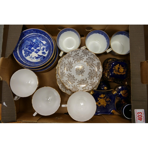 403 - A mixed collection of ceramics to include 19th century Mintons old willow pattern cups and saucers, ... 