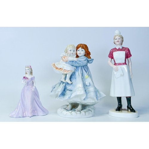 423 - Three figures to include Royal Worcester Compton & Woodhouse figure 'LOVE', Coalport 'Caroline', 'Nu... 