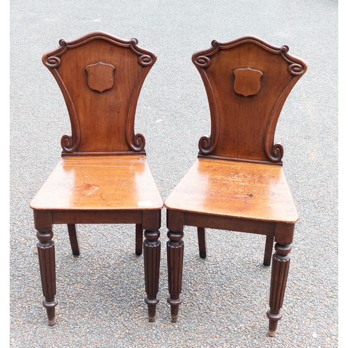 628 - Pair of 19th Century Mahogany Shield Back Hall Chairs(2)