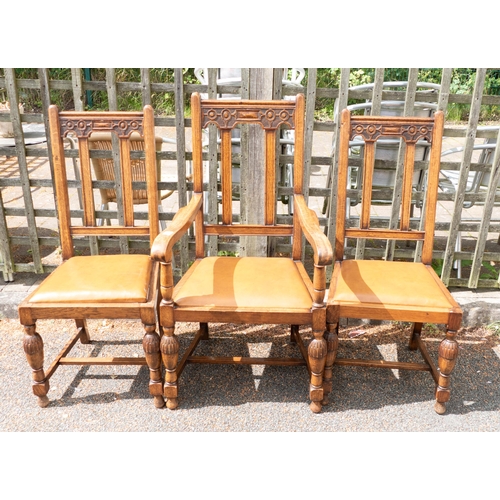 632 - Two Edwardian Carved Oak Dining Chairs & matching carver(3)