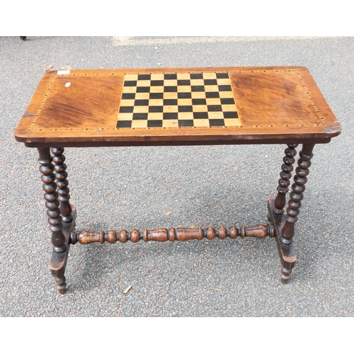 638 - 19th Century Inlaid Games Table on Bobbin Turned Legs, length 86cm, depth 42cm & height 67cm