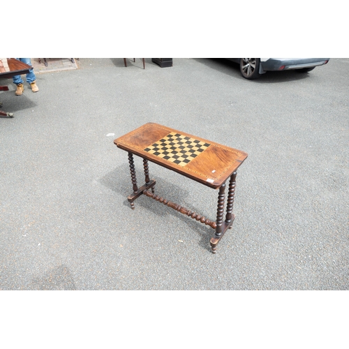 638 - 19th Century Inlaid Games Table on Bobbin Turned Legs, length 86cm, depth 42cm & height 67cm