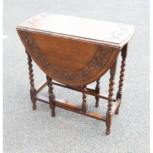 650 - Small Barley Twist Legged Drop Leaf Table with carved top, length 76cm