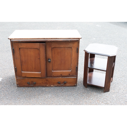 652 - Antique Pine Cupboard together with later oak occassional table (2)