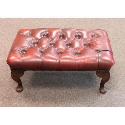 655 - Ox Blood Leather Coloured Chesterfield type foot stool