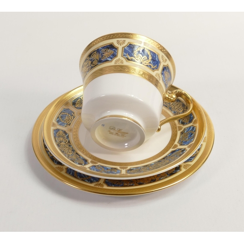 31 - De Lamerie Fine Bone China Blue on Ivory  Patterned Trio , specially made high end quality item