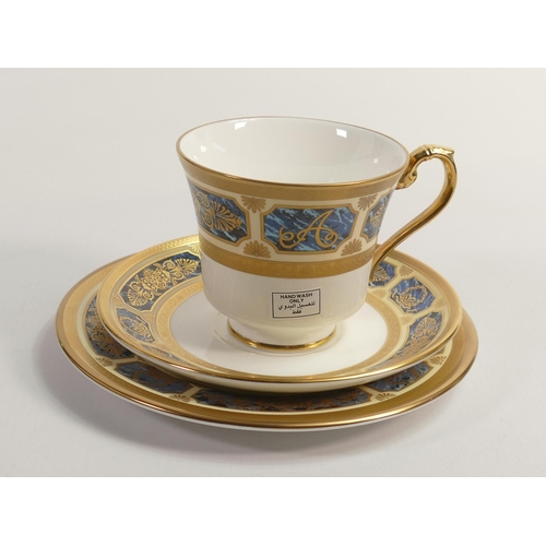 32 - De Lamerie Fine Bone China Blue on Ivory  Patterned Trio , specially made high end quality item