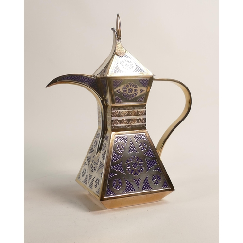 49 - De Lamerie Fine Large Silverware plated Large Arabic Finjan Coffee Pot with enameled decoration in P... 