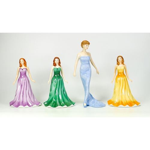191 - Royal Doulton Figures  Amethyst HN4971, Emerald HN4974,  Opal HN4979 & Diana Princess of Wales HN506... 